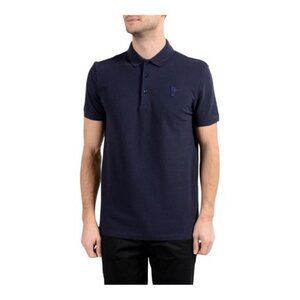 VERSACE Collection Men's Navy Blue Short Sleeve Pique Polo Shirt US S